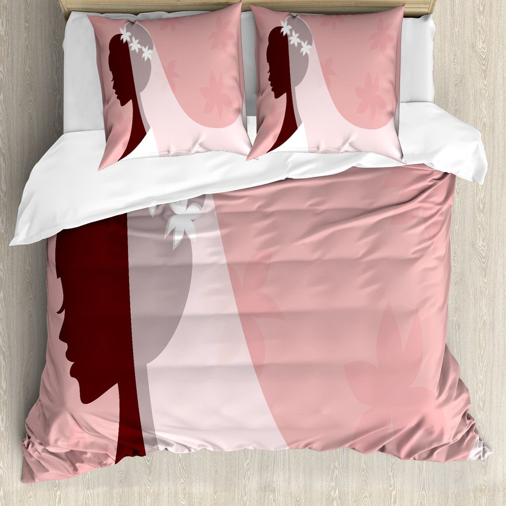 ABAKUHAUS Bridal Shower Bettbezug, Braut Brautkleid, Milbensicher Allergiker geeignet mit Kissenbezügen, 200 cm x 200 cm - 80 x 80 cm, Hellrosa un...