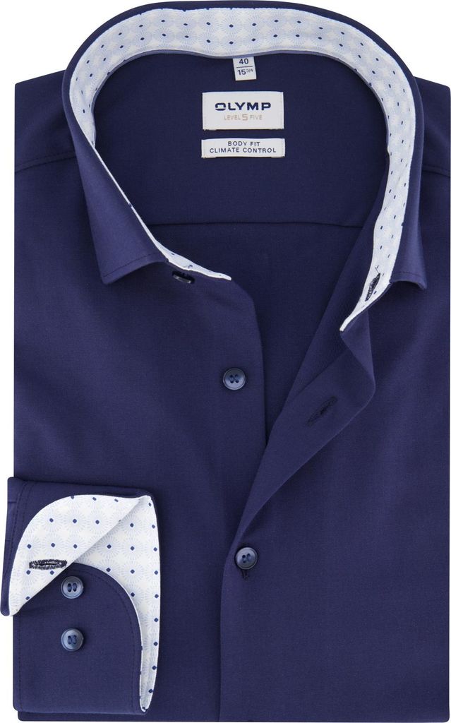 Olymp Hemd dunkelblau einfarbig Slim Fit Baumwolle