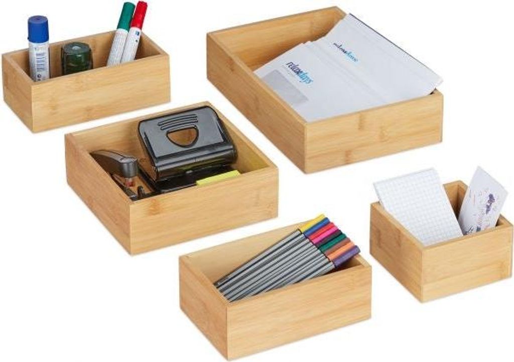 Set mit 5 Aufbewahrungsboxen aus Bambus