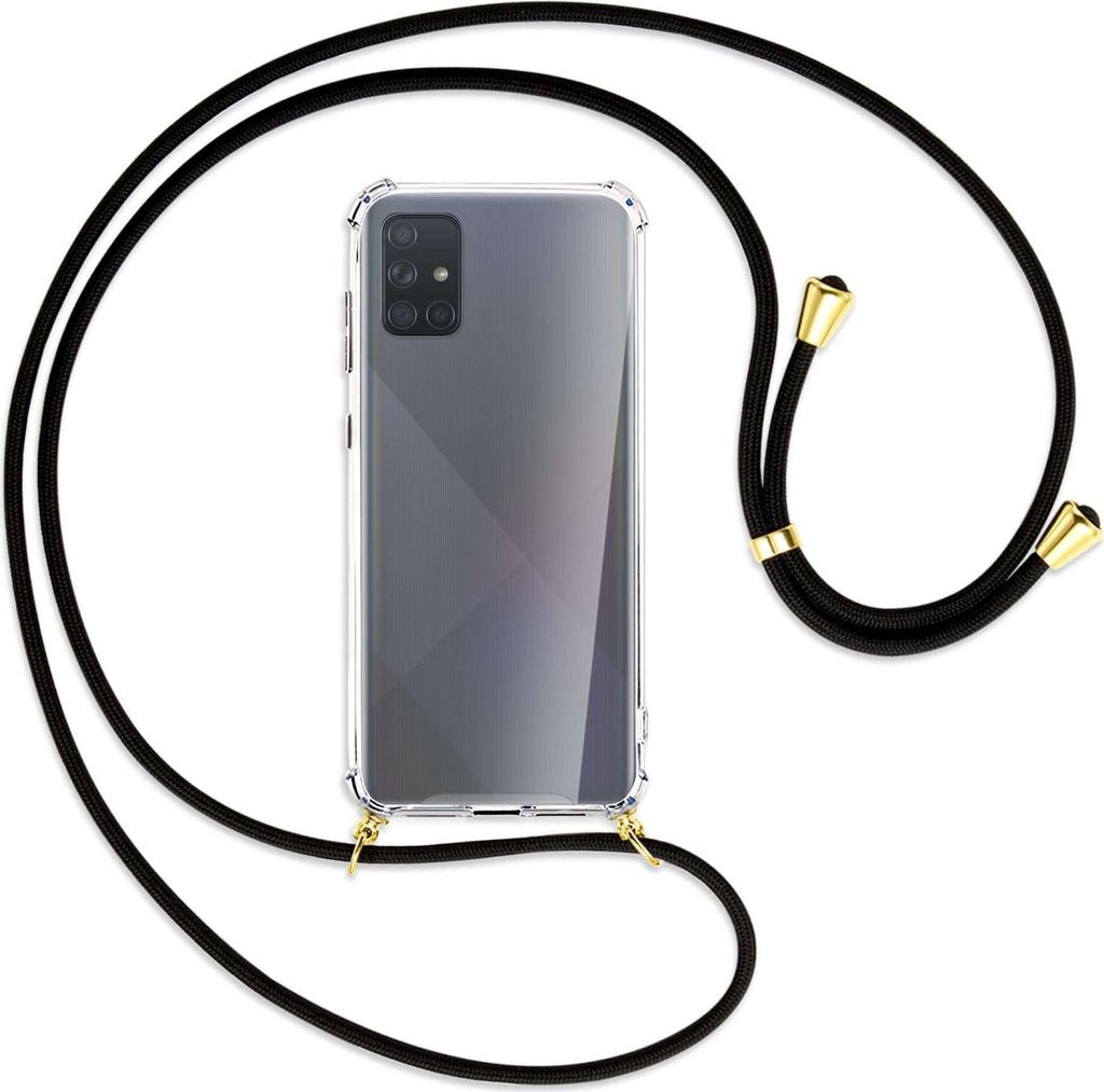 Handykette Backcover-Schutzhülle mit Band (Metall goldfarben) für Samsung Galaxy A71 (A715) - schwarz