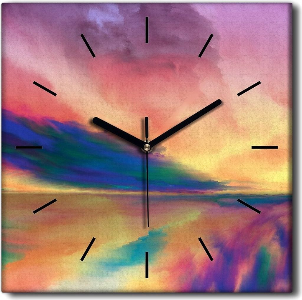 Coloray Uhr auf Leinwand 30x30 cm Wand Uhr Dekoration Wohnzimmer Segeltuch schwarze Hände -Abstraktionslandschaft.