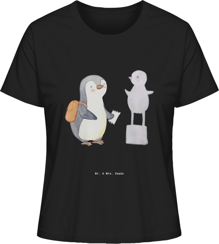 Mr. & Mrs. Panda Damen T-Shirt Kurzarm Pinguin Museum besuchen Größe XL - Schwarz - Geschenk, Museen, Kurzarmshirt, Sommershirt, Basic Shirt, Obe...