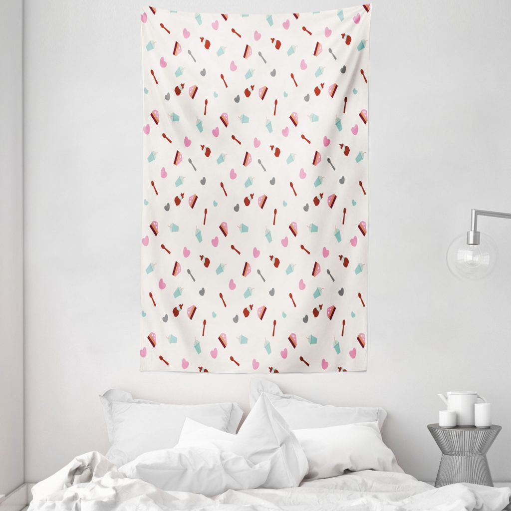 ABAKUHAUS Guten Appetit Wandteppich und Tagesdecke, Kuchen Milkshake Herzen aus Weiches Mikrofaser Stoff Waschbar ohne Verblassen Digitaldruck, 140...