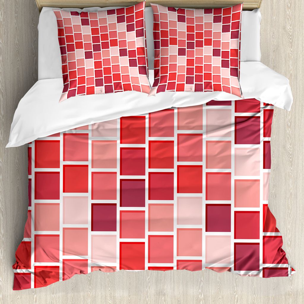 ABAKUHAUS Geometrisch Bettbezug, Tile Quadratisch Rechteck, Milbensicher Allergiker geeignet mit Kissenbezügen, 155 cm x 220 cm - 80 x 80 cm, Cora...