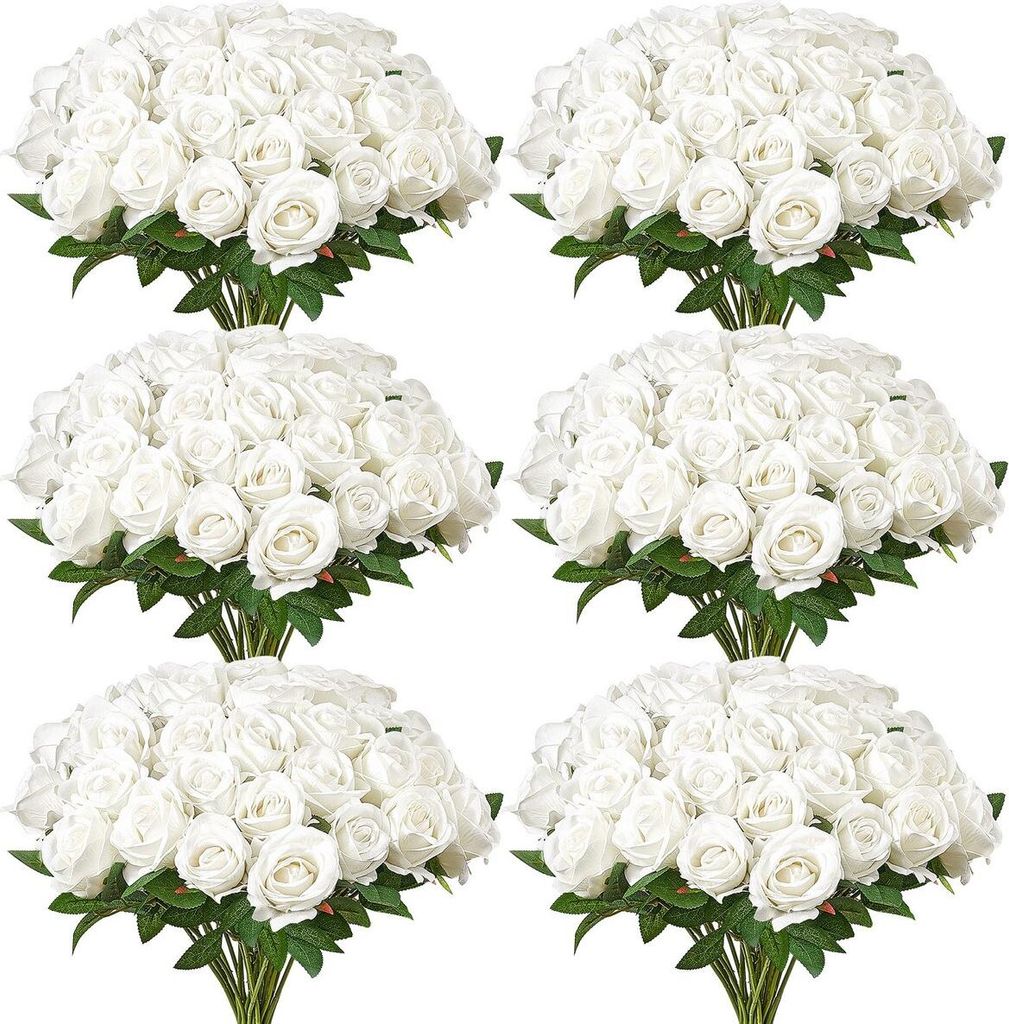 120 Stück weiße Rosen Kunstblumen Realistischer Strauß Weihnachtsdekoration für zu Hause