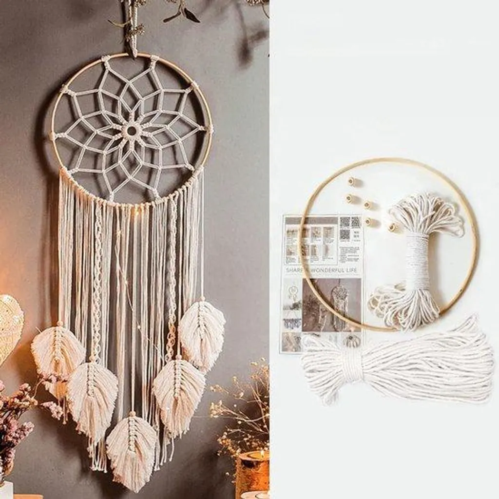 Set de Loisirs Créatifs Macramé avec Fil de Coton et Anneaux Bois