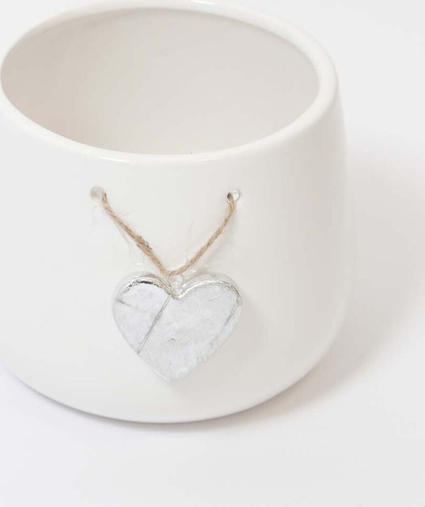 Tischvase Dolomite weiß Porzellan rund silber Herzanhänger Höhe 10cm