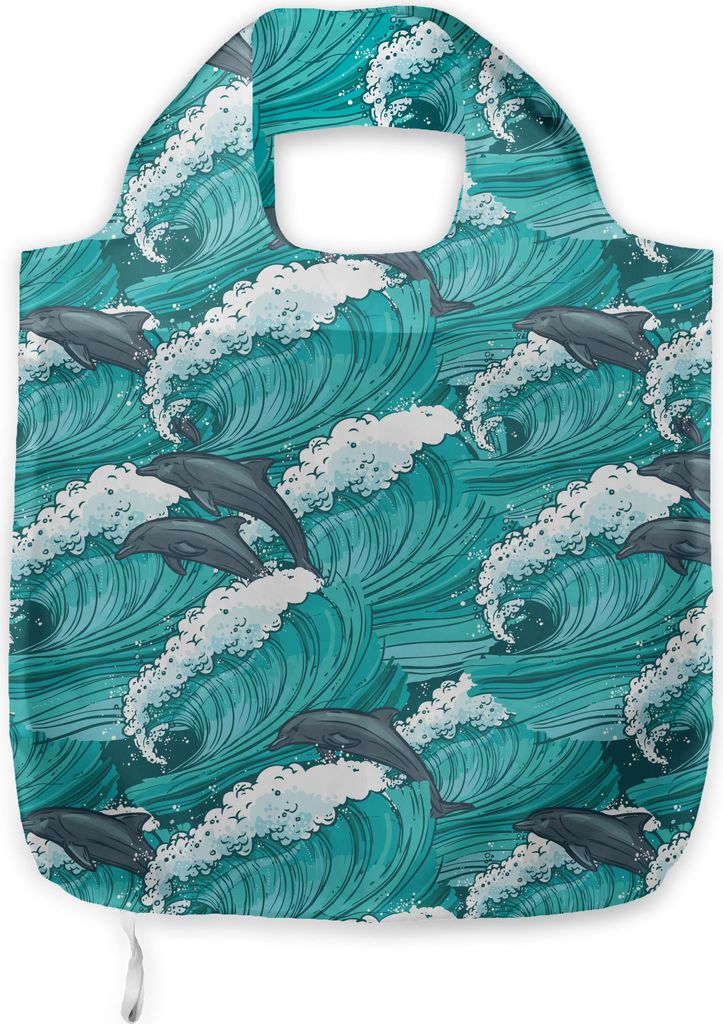 ABAKUHAUS Meerestiere Tragetasche aus Stoff, Surfen Doodle Dolphins, Praktische Altagsmode Einkaufstaschen, Charcoal Grey Teal weiß