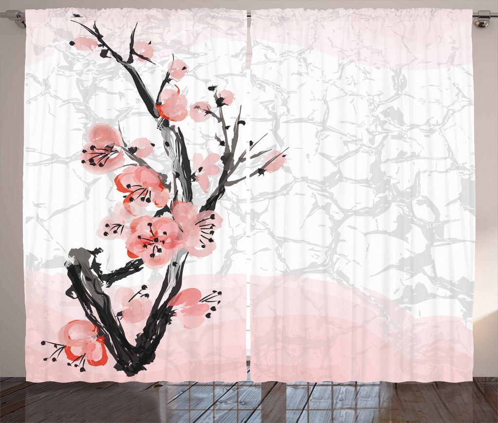 ABAKUHAUS Blumen Rustikaler Vorhang, Aquarell Mohn Zweige, Wohnzimmer Universalband Gardinen mit Schlaufen und Haken, 280 x 225 cm, Hellrosa Korall...