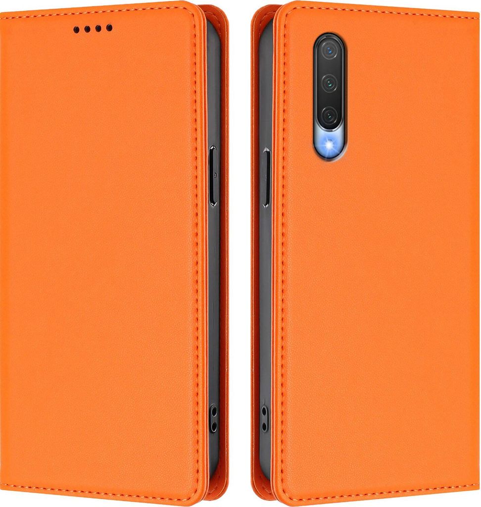 Handyhülle für Xiaomi Mi CC9e / Mi A3, Kunstleder Klapphülle Stoßfeste Magnetische Hülle mit Ständer Orange