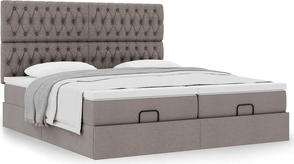 Ottoman-Bett mit Matratzen Taupe 180x200 cm Stoff
