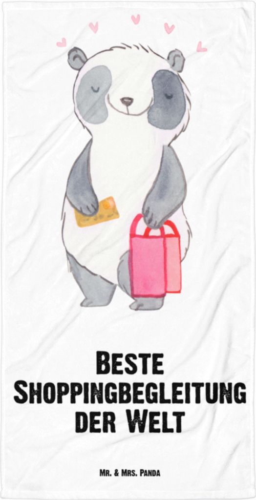 Mr. & Mrs. Panda Strandtuch Panda Beste Shoppingbegleitung der Welt - Weiß - Geschenk, Geschenkidee, Handtuch, Duschtuch, Badehandtuch, Design, Qu...
