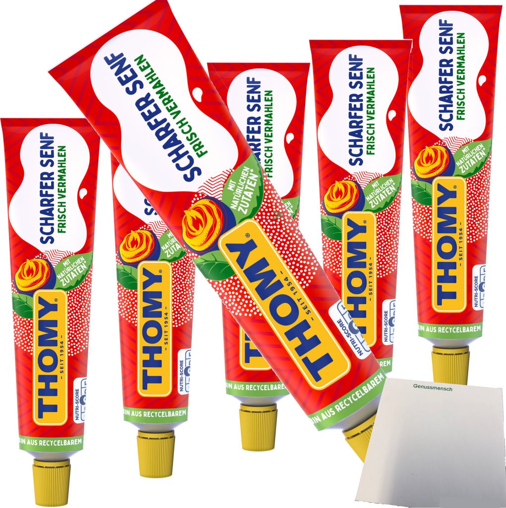 Thomy scharfer Senf mit natürlichen Zutaten 6er Pack (6x200ml Tube) + usy Block