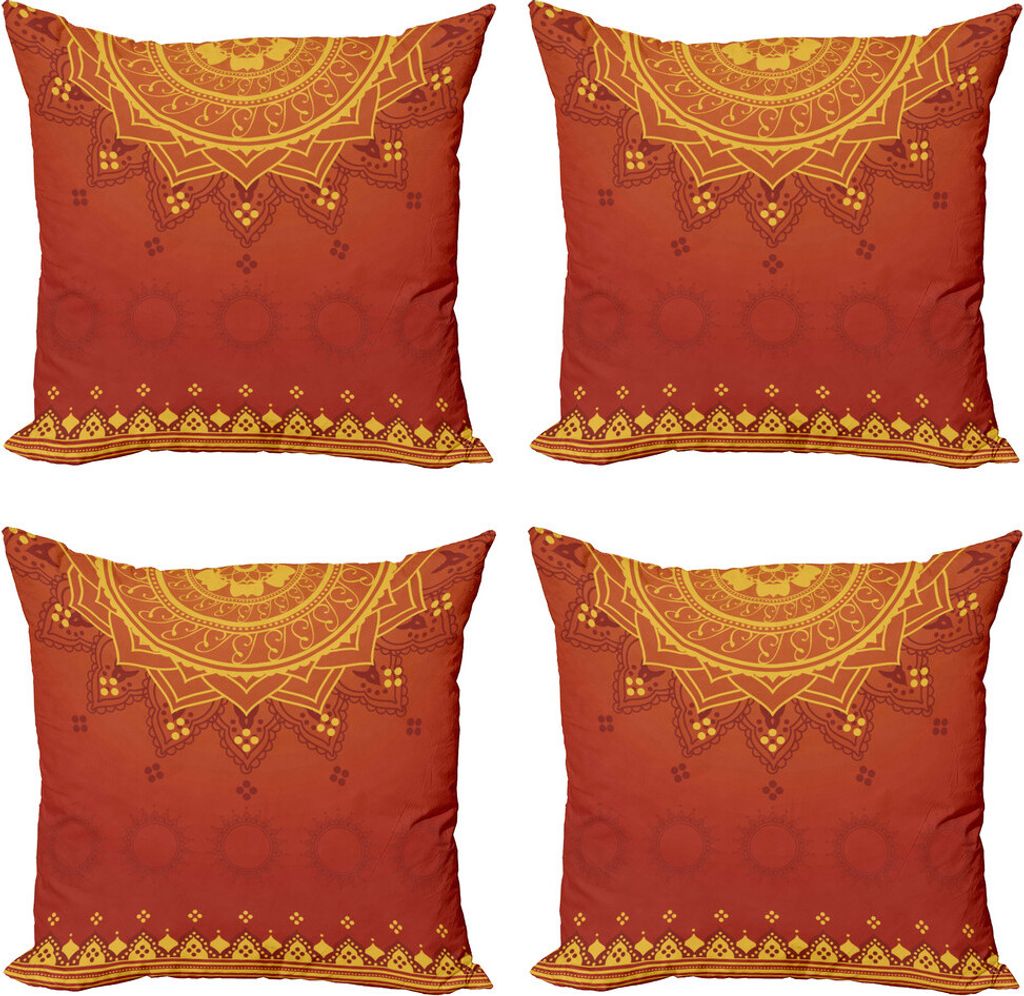 ABAKUHAUS Lotus Kissenbezug Set (4 Stück), traditionelle Saree, Moderner Doppelseitiger Digitaldruck, 60 cm x 60 cm, Marigold orange