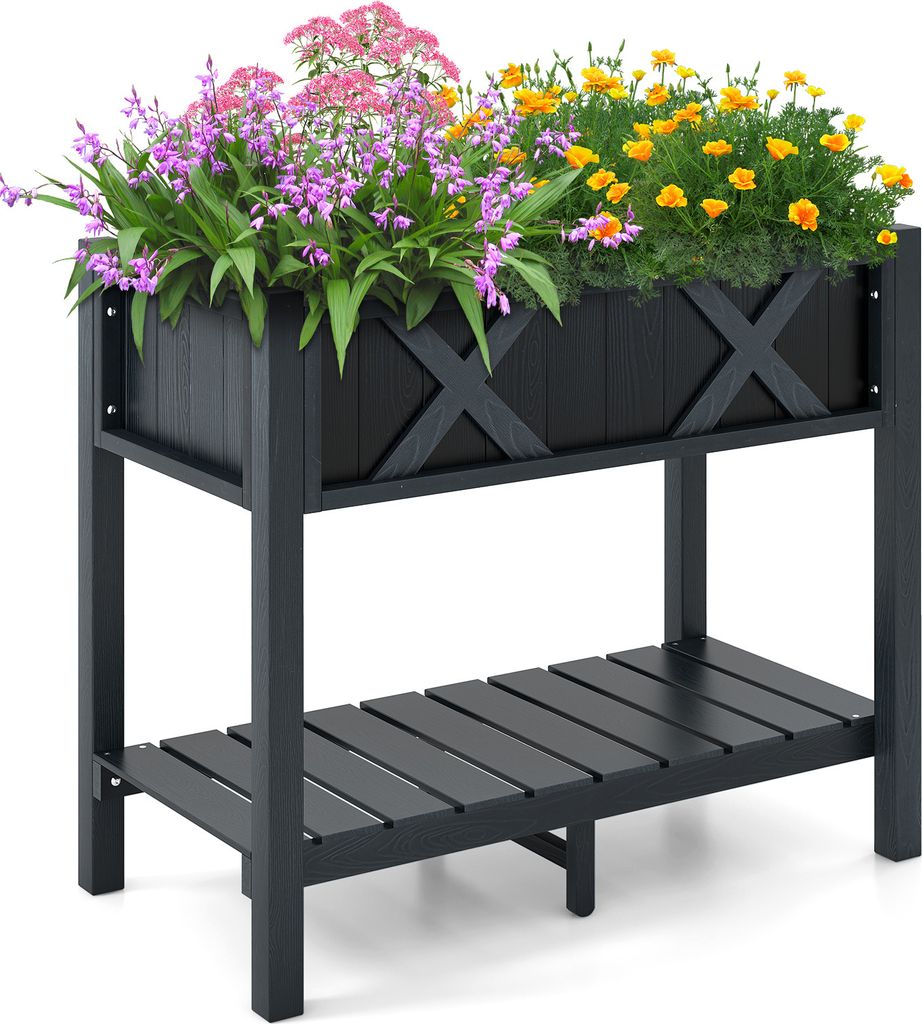 GOPLUS Hochbeet mit Ablage, Erhöhtes Gartenbeet mit Abflusslöchern, Pflanzkasten wetterbeständig, Kräuterbeet Pflanzbeet für Garten & Terrasse...