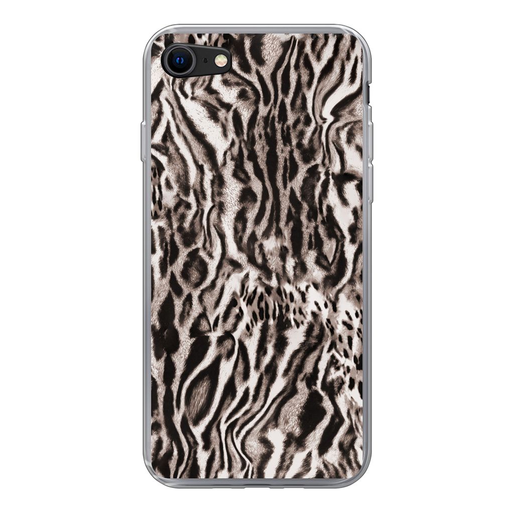 MuchoWow Handyhülle Schutzhülle Hülle für iPhone SE 2022 Pantherdruck - Formen - Schwarz - Braun Silikon Softcase Handy Hülle - Schutzhülle