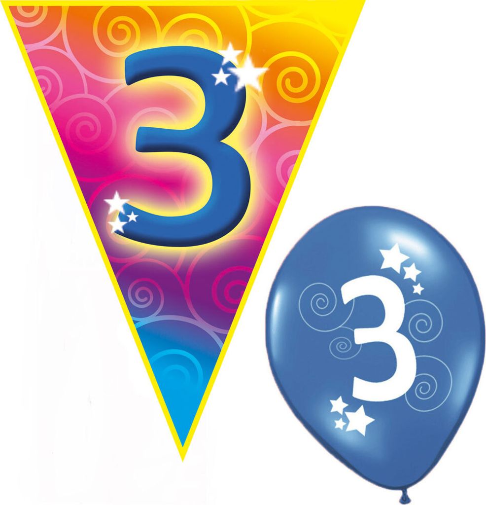 Set Kindergeburtstag Luftballons und Girlande 3 Jahre Größe: ohne Attribut