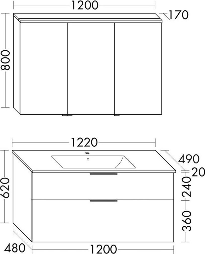 burgbad Eqio Set, bestehend aus Spiegelschrank links, Keramik-Waschtisch Slim und Waschtischunterschrank, Breite 1220mm, SHCP122RF6583C0001G0252