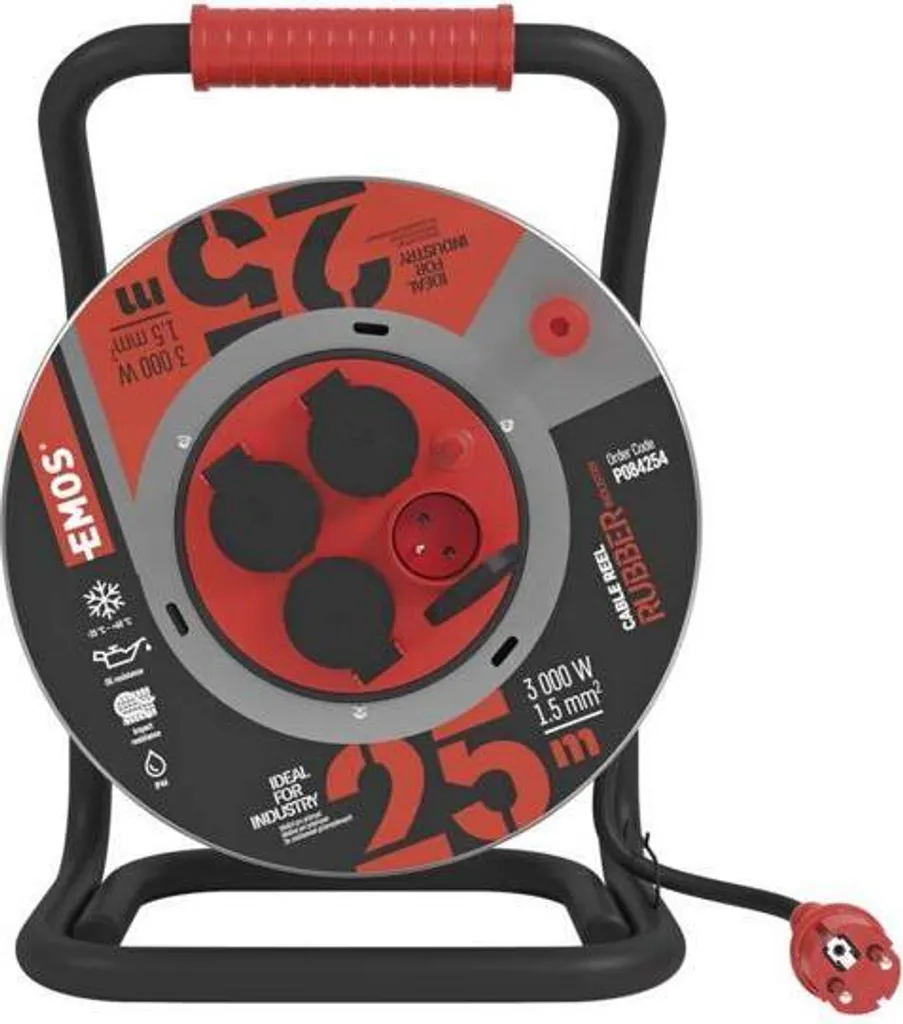 Câble de Rallonge 25m pour Jardin et Chantier sur Enrouleur Métal EMOS