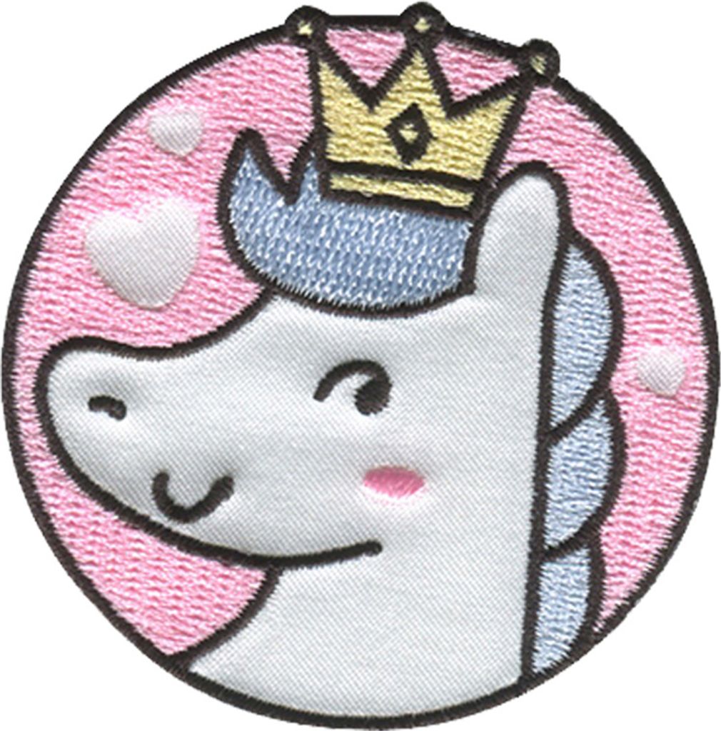 Einhorn mit Krone - Aufnäher, Bügelbild, Aufbügler, Applikationen, Patches, Flicken, Zum Aufbügeln, Größe: 6 x 6,5 cm