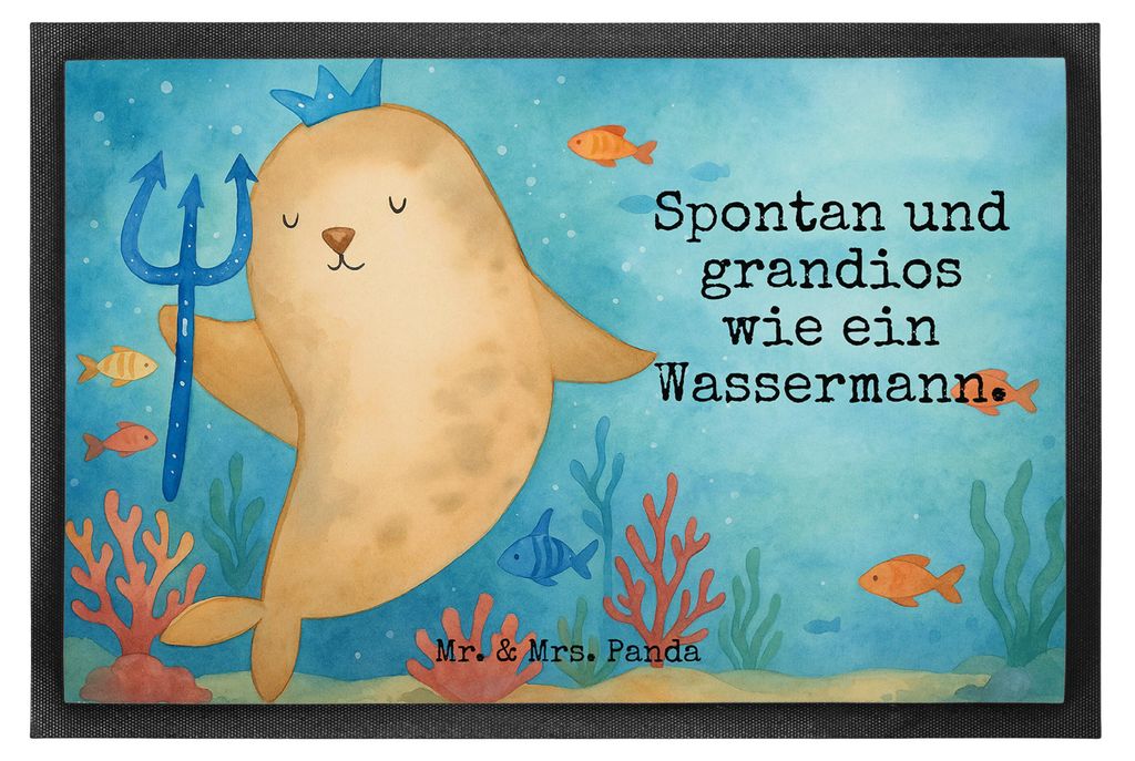 Mr. & Mrs. Panda Schmutzmatte Sternzeichen Wassermann Design 60 x 90 cm - Weiß - Geschenk, Gummimatte, flurmatte, Meer, Nix, Geburtstag Januar, Sc...
