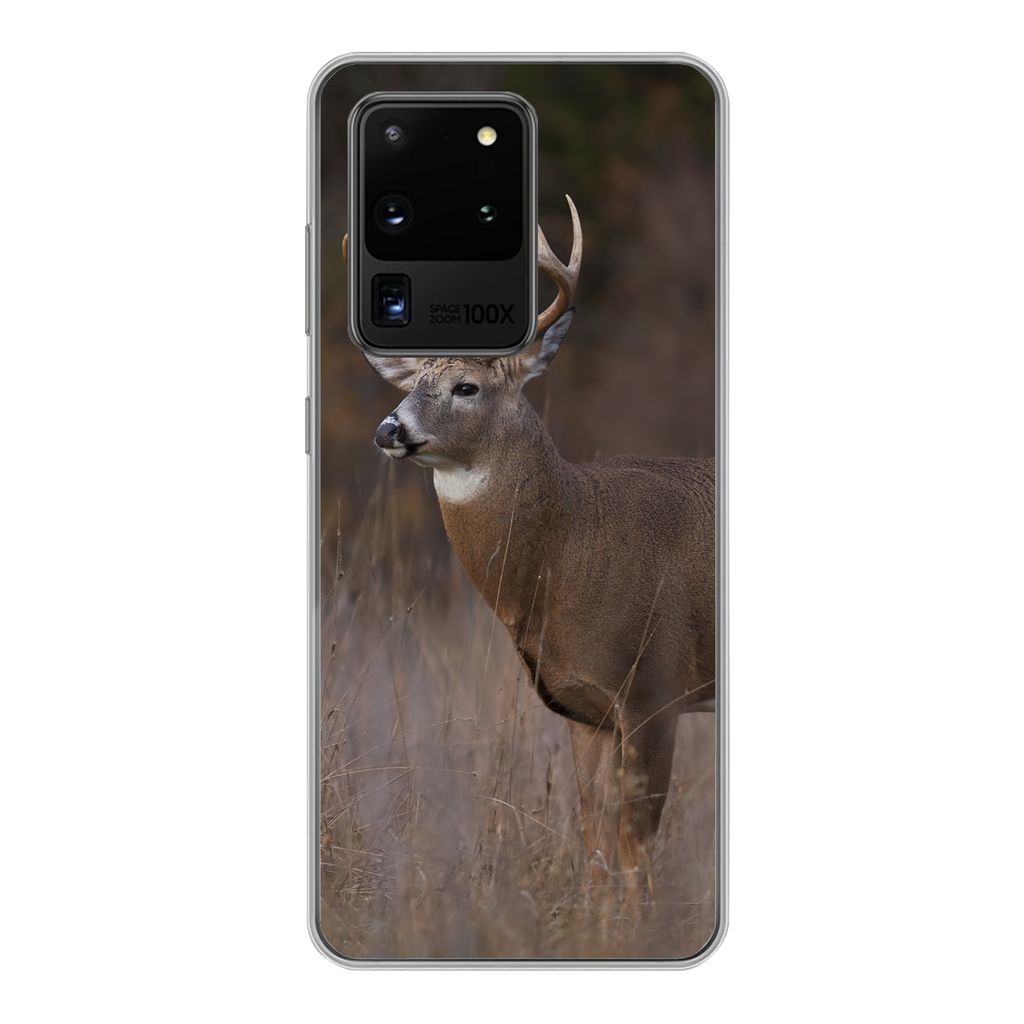 MuchoWow Handyhülle Schutzhülle Hülle für Samsung Galaxy S20 Ultra Herbst - Hirsche - Gras - Natur - Tiere Silikon Softcase Handy Hülle - Ka...