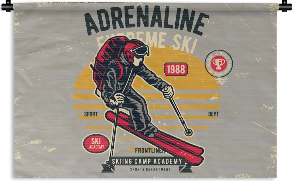 MuchoWow Wandteppich Wandbehang Ski - Grau - Vintage 120x80 cm Tapisserie Dekoration Wandtuch - Wanddekorationen - Wandtücher