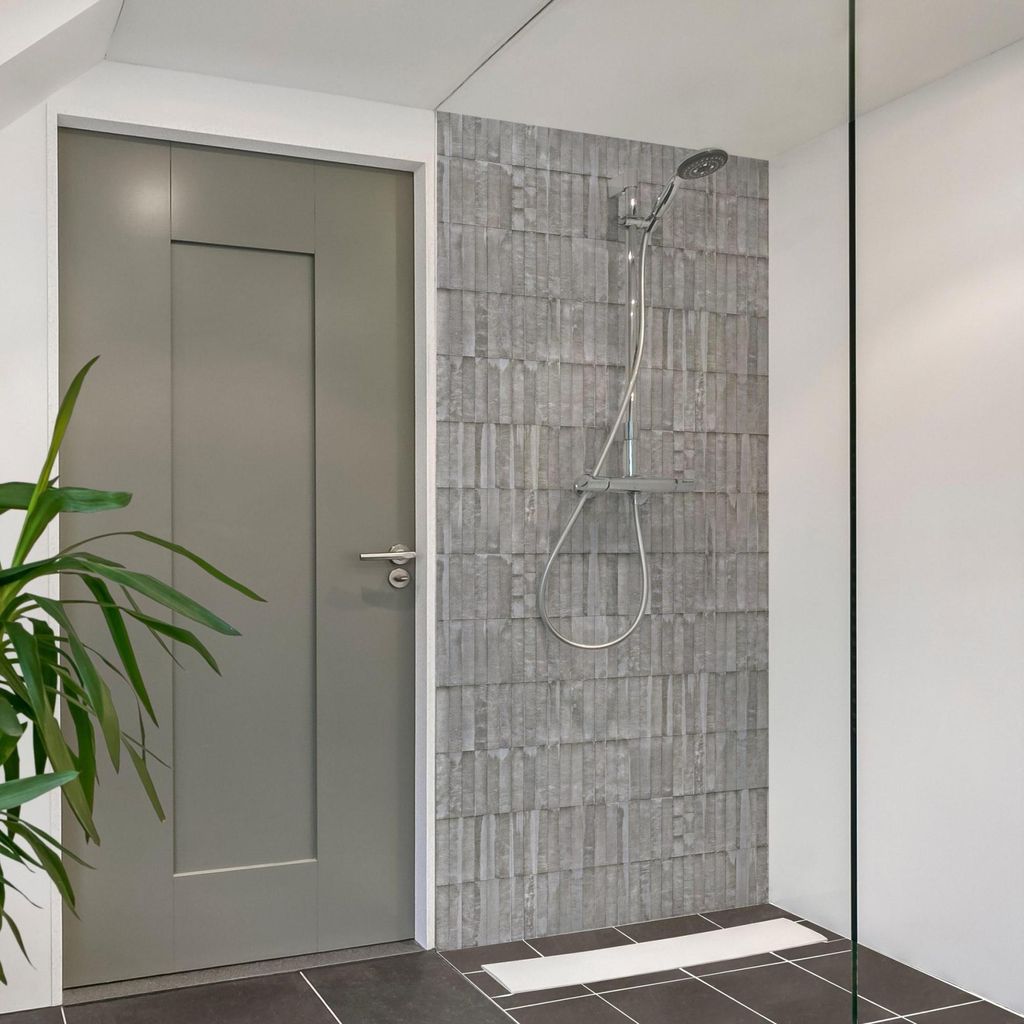 Duschrückwand mit Motiv selbstklebend - 0.61 mm Wandpaneel wasserfest Zement grau Steinoptik Industrial Badrückwand fugenlos Premium matt 80x190 cm