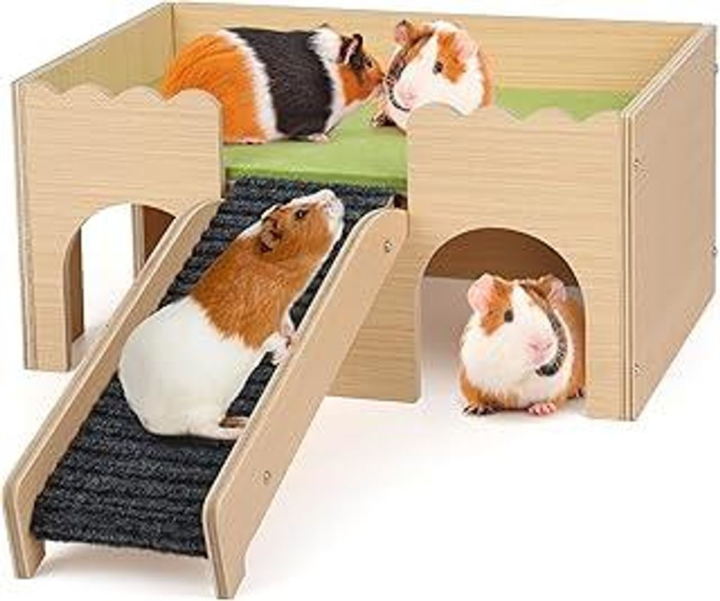 Mehrstöckiges Meerschweinchen Versteck mit Treppe und Matten – Extra Groß Meerschweinchen Schloss Abnehmbare Verstecke für Hamster, Kaninchen ...