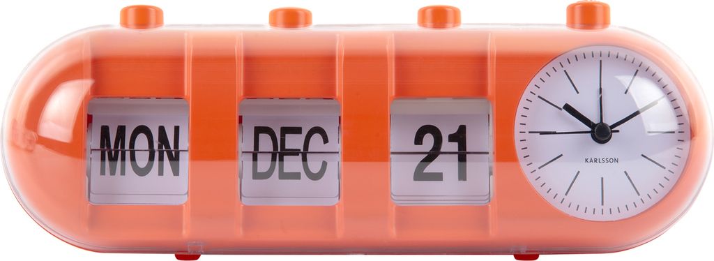 Karlsson - Wecker Retro Tube Calendar Flip - Leuchtendes Orange