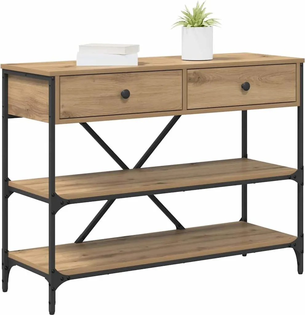 Consolle Ingresso Legno Marrone 100cm - Mobile Salvaspazio con Cassetti - 2