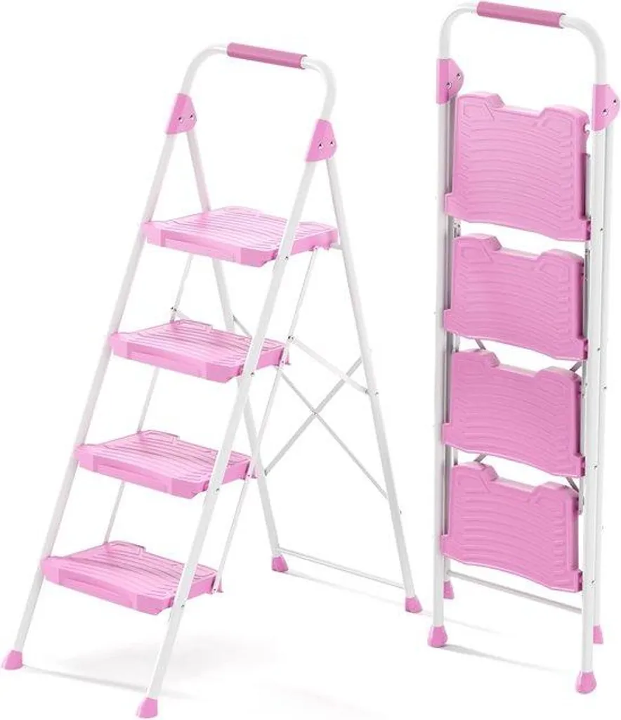 Échelle pliante pour travaux de peinture et rangement garage rose
