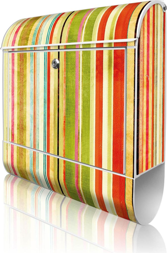 banjado Design Briefkasten Stahl weiß mit Zeitungsfach pulverbeschichtet "Streifen" 38x46x12,5cm & 2 Schlüssel - Postkasten A4 Einwurf inkl. Mont...