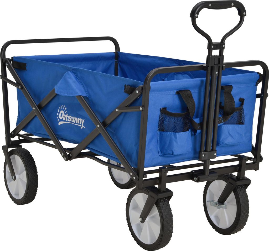 Bollerwagen Handwagen mit faltbar Bremsen Verstellbarem Griff Transportwagen 68 KG Belastbar, Strandwagen Gartenwagen für Strand Garten Einkauf Sh...