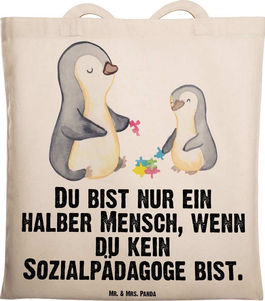 Mr. & Mrs. Panda Beutel Sozialpädagoge Herz - Transparent - Geschenk, Tasche, Tote Bag, Stoffbeutel, Laptoptasche, Shopping