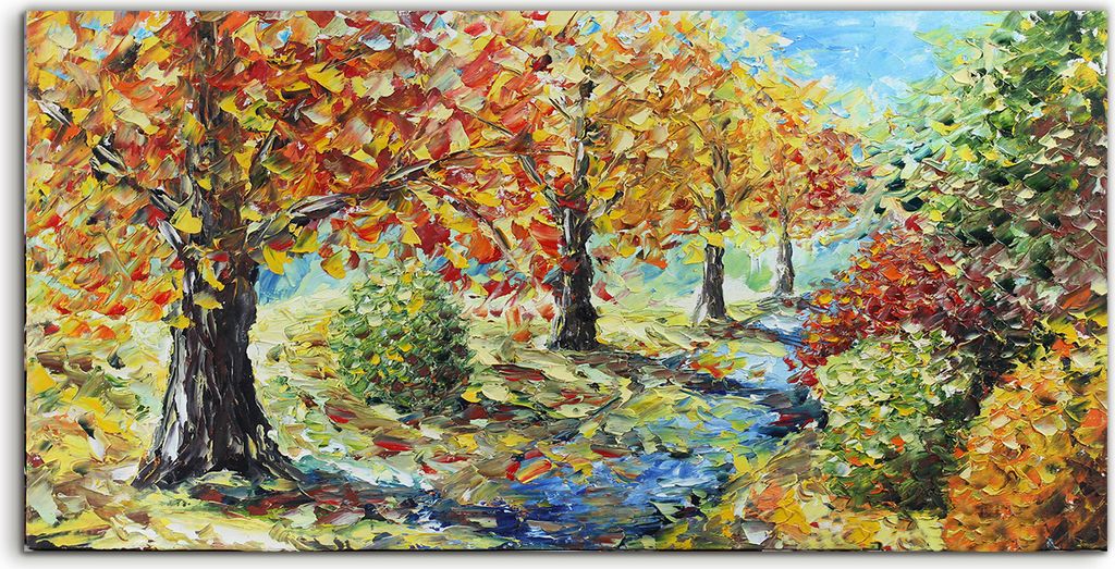 Coloray Acrylbild 100x50 Wandbild Acrylbilder Wald mit gelben Blättern Herbstbäume