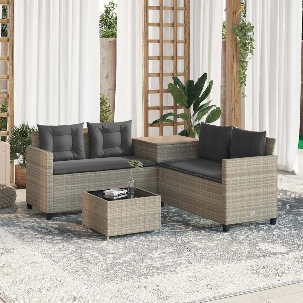 Maison Exclusive - Gartensofa in L-Form mit Tisch und Kissen Hellgrau Poly Rattan