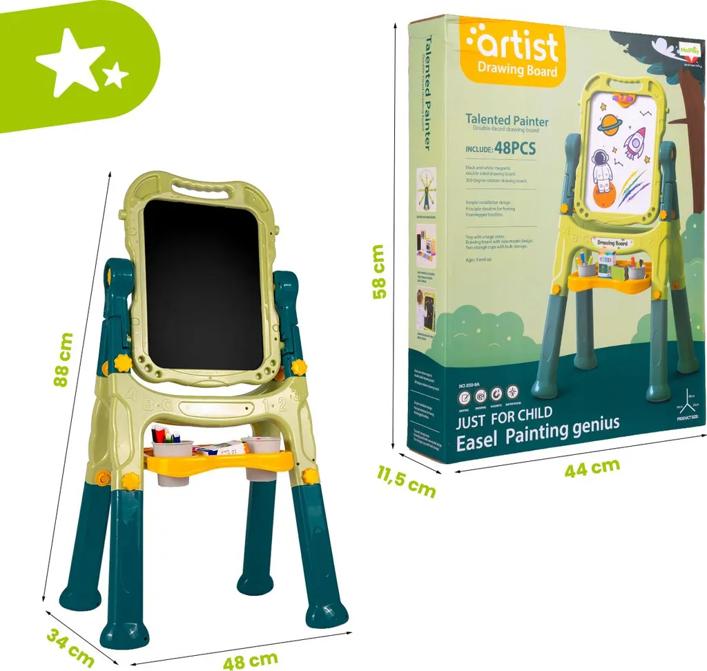 Tableau effaçable à sec 2-en-1 Malplay avec accessoires de dessin