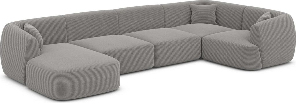 Cord U-Form XL Wohnlandschaft Elvira Hellgrau Links
