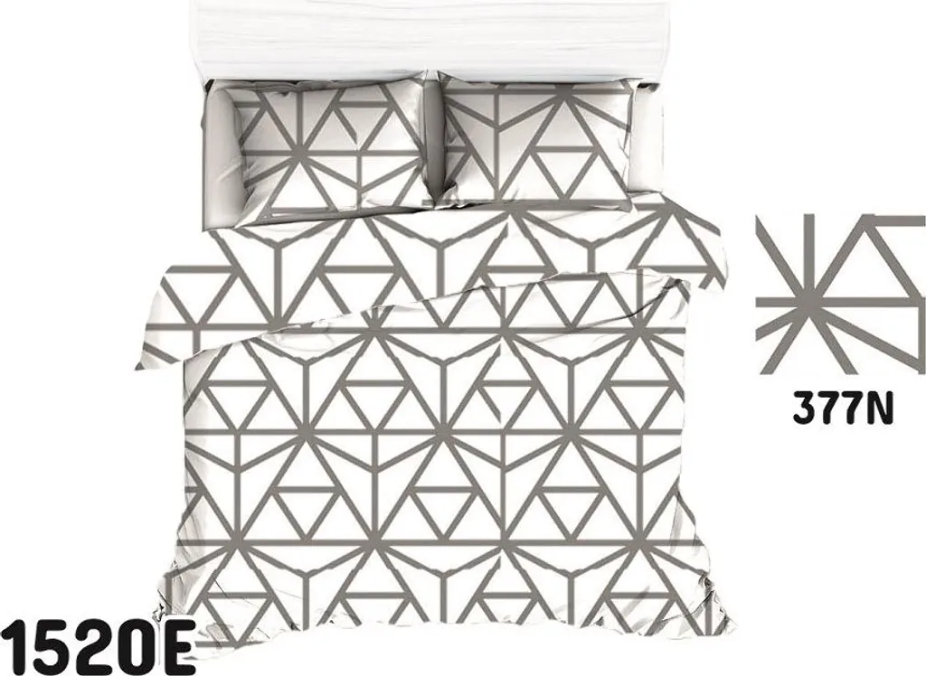 Linge de lit en coton 200x220 gris et blanc géométrique 1520E 377N