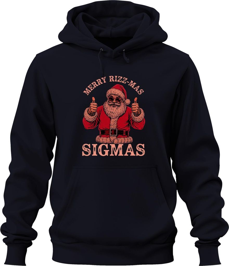 MERRY RIZZ-MAS SIGMAS Weihnachten cooler Sonnenbrille Männlich Uni Hoodie Kapuzenpullover, Navy, 3XL