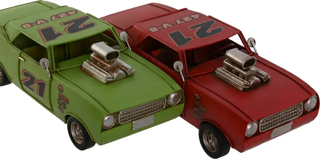Figurine déco Home rouge vert au design vintage 25,5 cm - Set de 2 unités