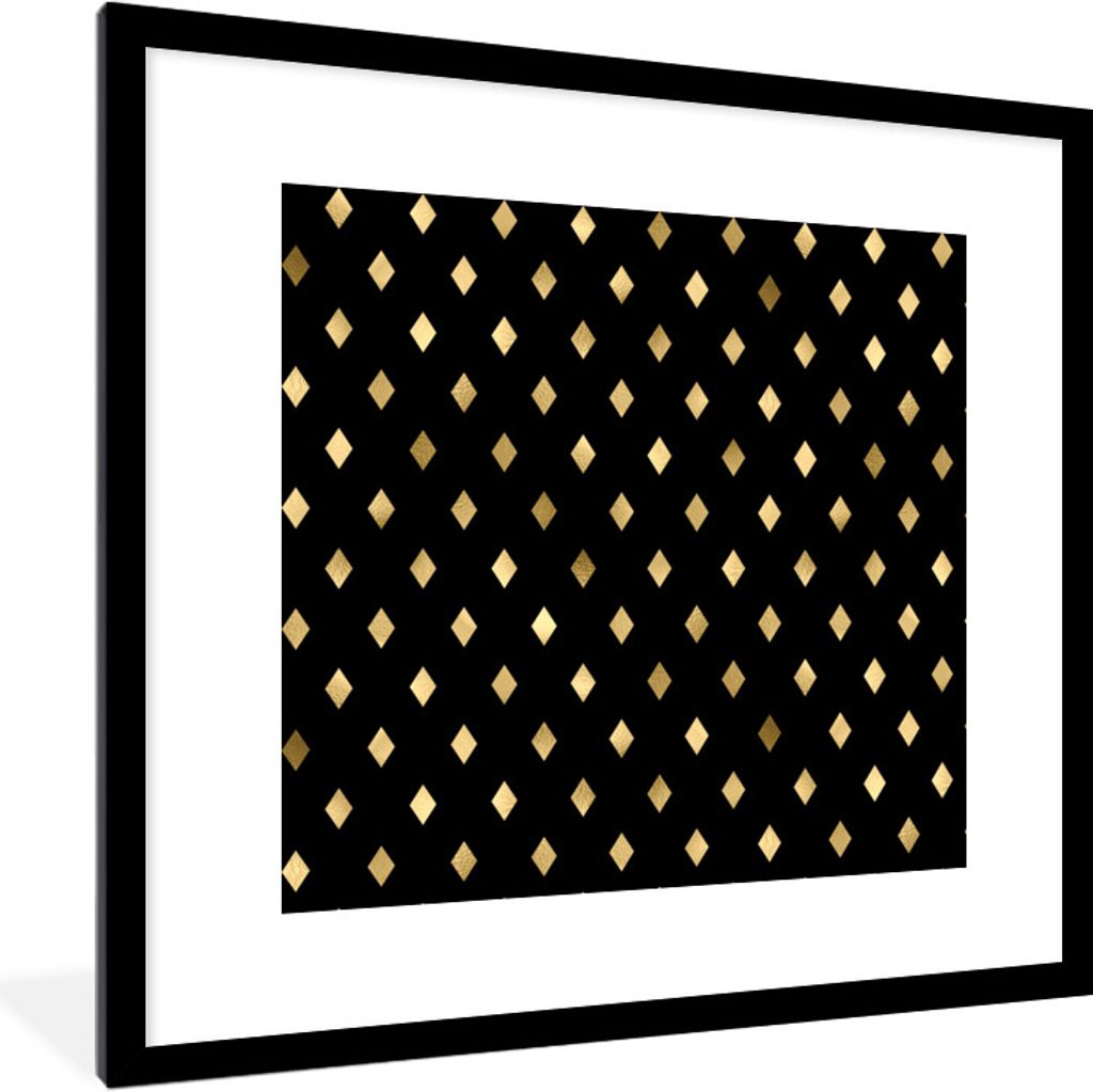 MuchoWow® Gerahmtes Poster Muster - Gold - Kariert 40x40 cm Produktbild 