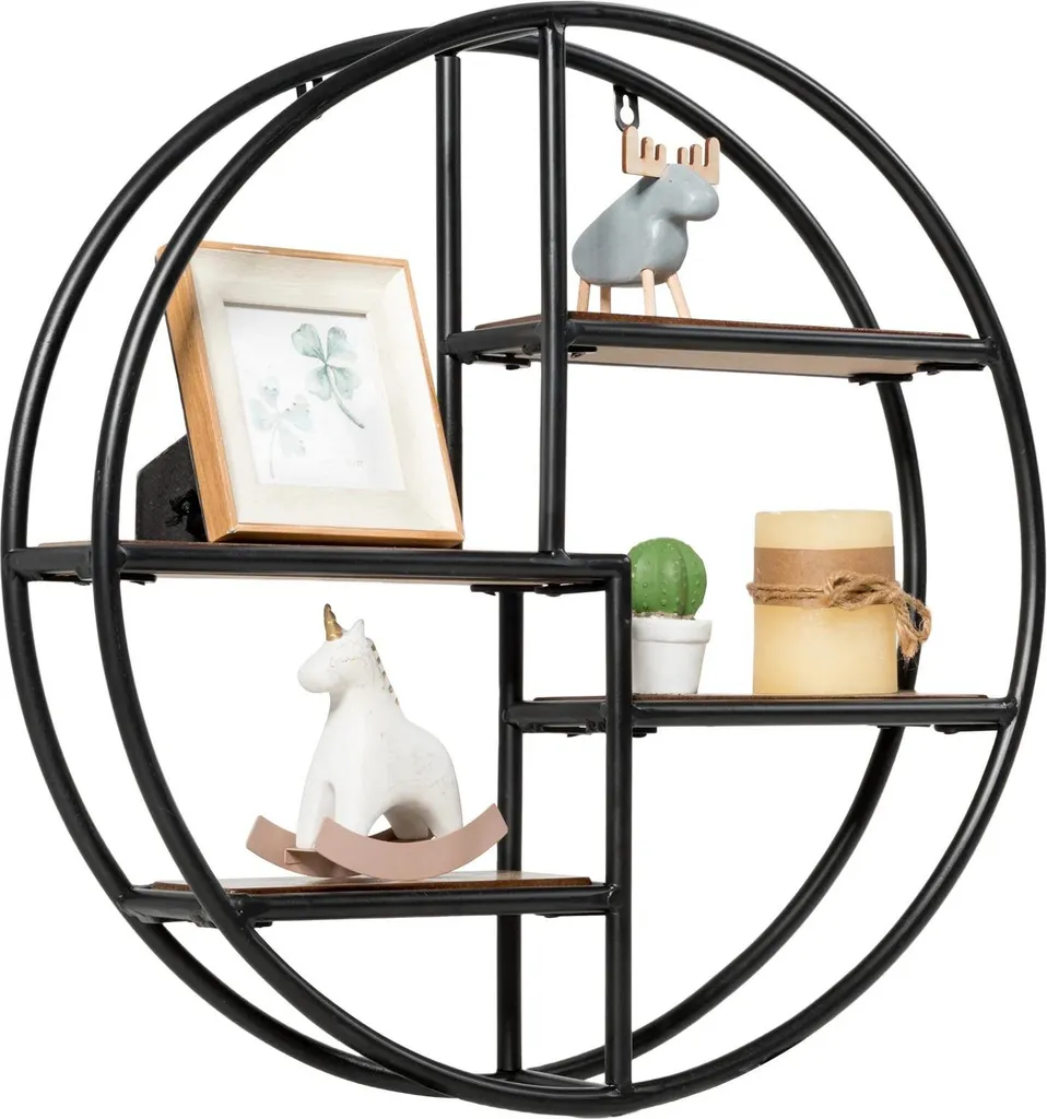 Étagère murale ronde pour salon et cuisine - Rangement métal 4 plateaux