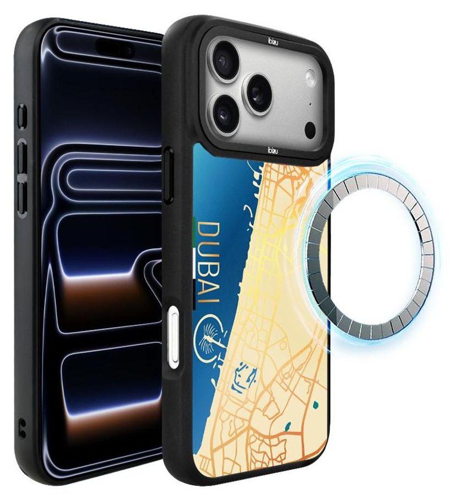 Schutzhülle für das iPhone 17 Pro, MagSafe-kompatibel, mattschwarze Seiten, Karte von Dubai