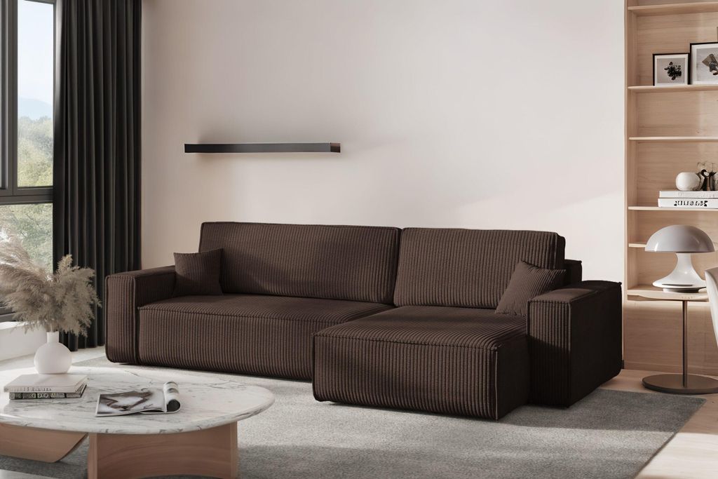 Kaiser Möbel Ecksofa mit schlaffunktion und bettkasten BEST XL, stoff Poso Dicker Cord, Braun, Rechts