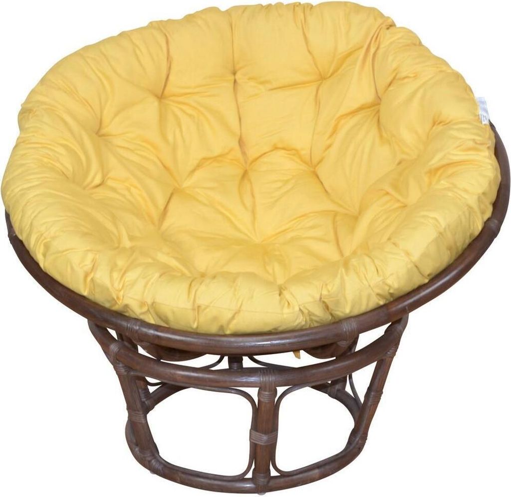 Papasansessel - Rattansessel ø 100 cm braun gebeizt, mit Auflage pastellgelb