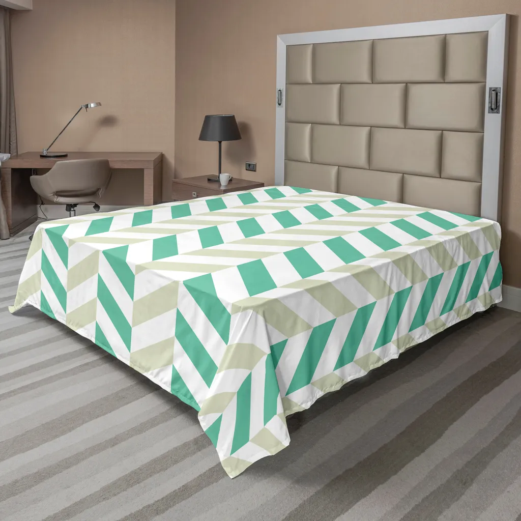 Drap plat ABAKUHAUS à motif chevrons zigzag vert d'eau 266 x 260 cm