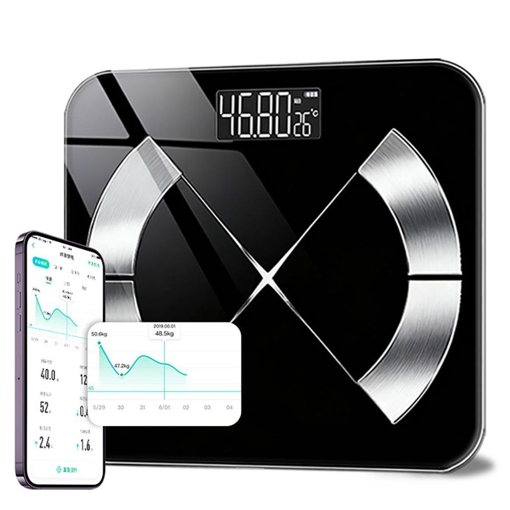 Tekoo Körperanalysewaage mit Bluetooth & App, USB-C Akku, 180kg