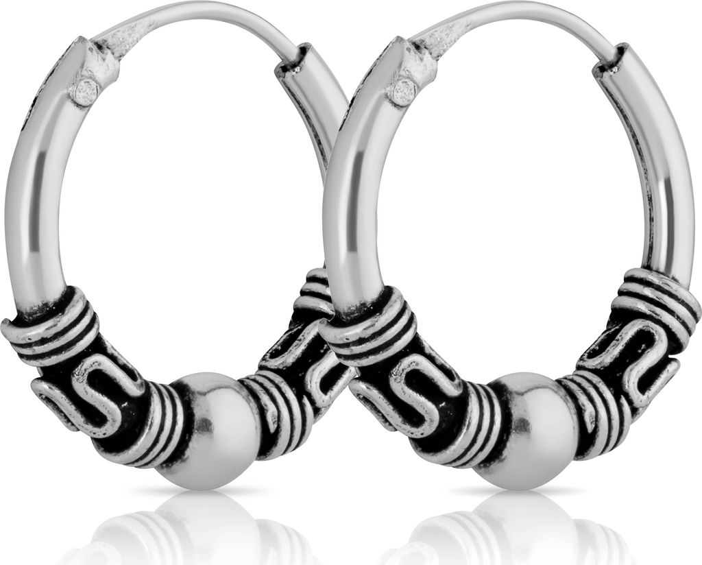 Paar Bali Creolen 12mm aus 925 Sterling Silber Mittelalter Gothic Ohrringe 2644
